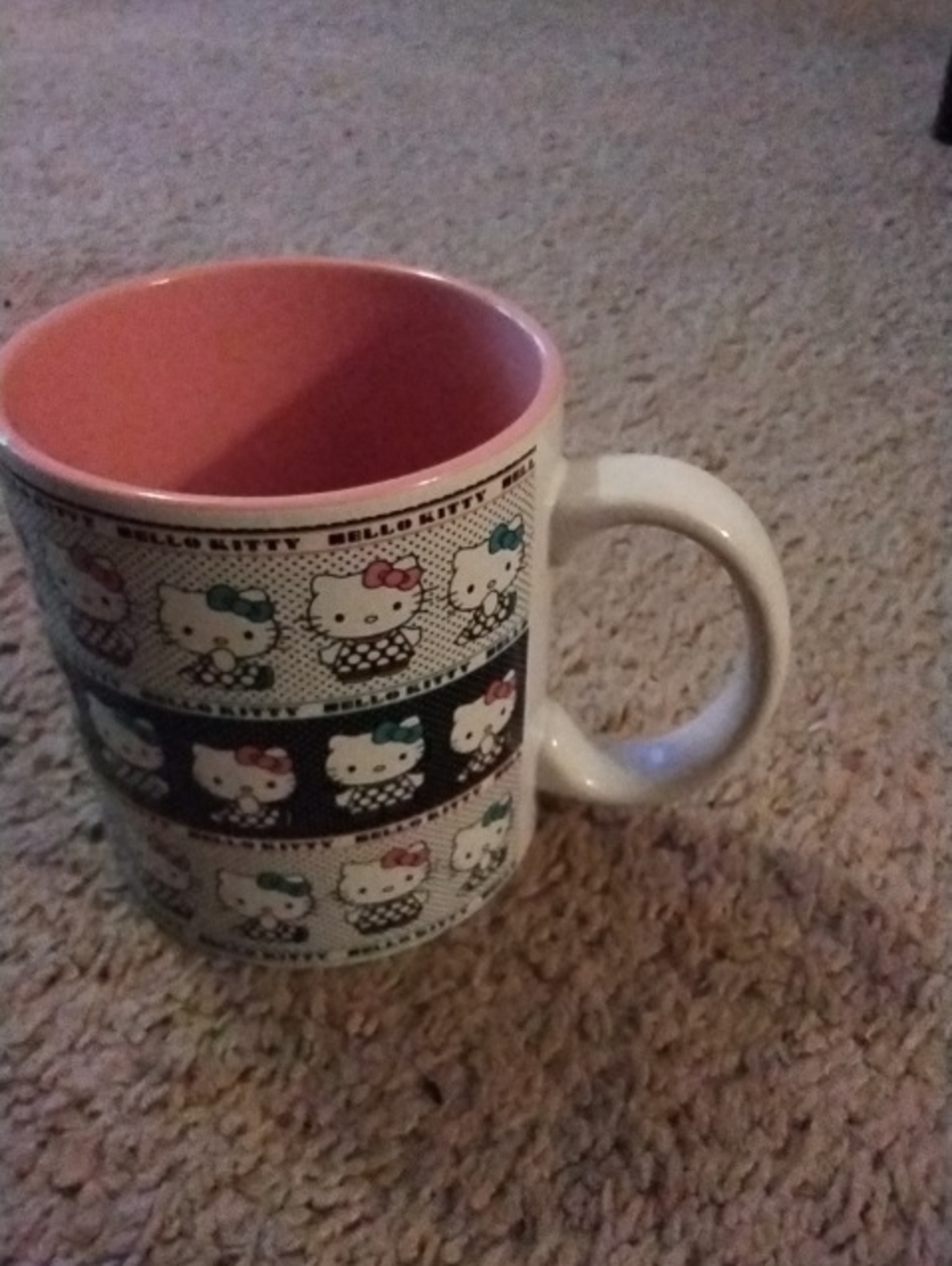Sanrio Hello Kitty White Mug with Pink Interior and Multicolor Character Bands